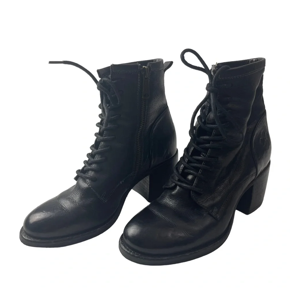 Patricia Nash Black Leather Lace-Up Ankle Boots